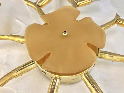 Italian Contemporary Satin White Gold Murano Glass Flower Art Wall Ceiling Light