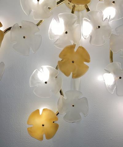 Italian Contemporary Satin White Gold Murano Glass Flower Art Wall Ceiling Light