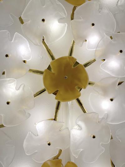 Italian Contemporary Satin White Gold Murano Glass Flower Art Wall Ceiling Light
