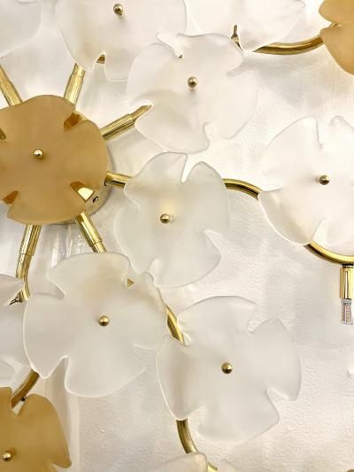 Italian Contemporary Satin White Gold Murano Glass Flower Art Wall Ceiling Light