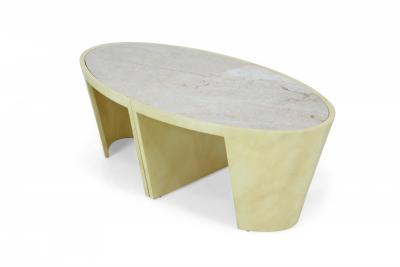 Italian Contemporary Two Piece Oval Parchment and Marble Coffee Table