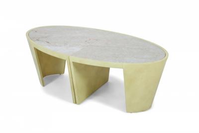 Italian Contemporary Two Piece Oval Parchment and Marble Coffee Table
