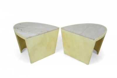 Italian Contemporary Two Piece Oval Parchment and Marble Coffee Table