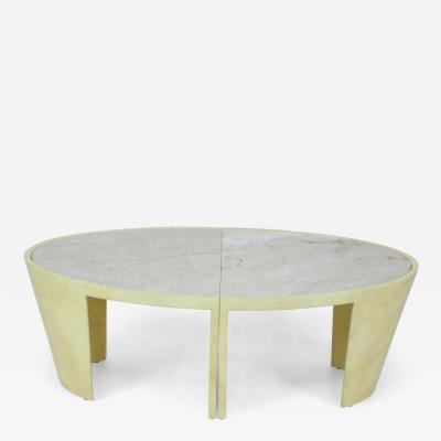 Italian Contemporary Two Piece Oval Parchment and Marble Coffee Table