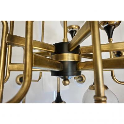 Italian Contemporary White Black Brass 24 Light Modern Asymmetric Chandelier
