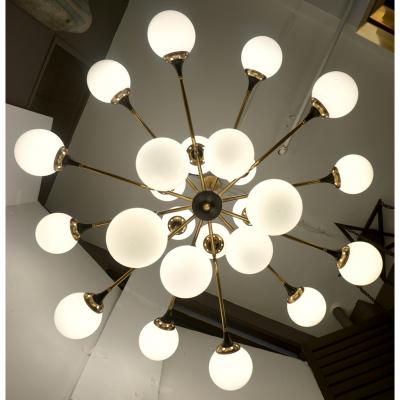 Italian Contemporary White Black Brass 24 Light Modern Asymmetric Chandelier