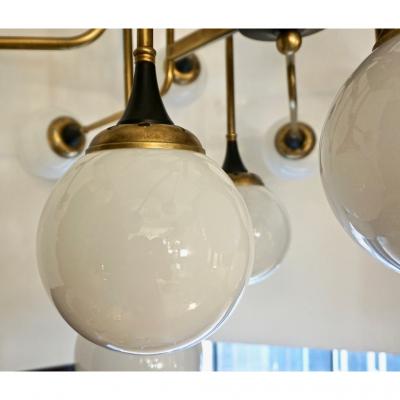 Italian Contemporary White Black Brass 24 Light Modern Asymmetric Chandelier