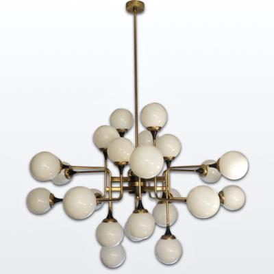Italian Contemporary White Black Brass 24 Light Modern Asymmetric Chandelier