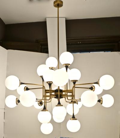 Italian Contemporary White Black Brass 24 Light Modern Asymmetric Chandelier