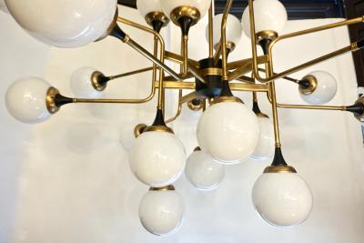 Italian Contemporary White Black Brass 24 Light Modern Asymmetric Chandelier