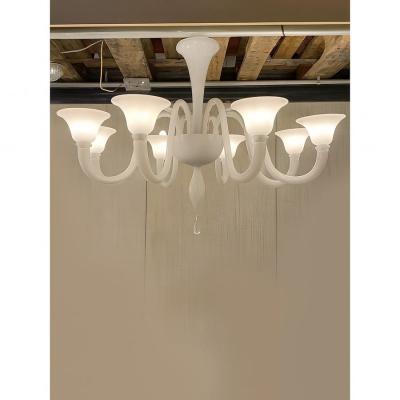 Italian Contemporary White Murano Glass Chandelier in Dec Style