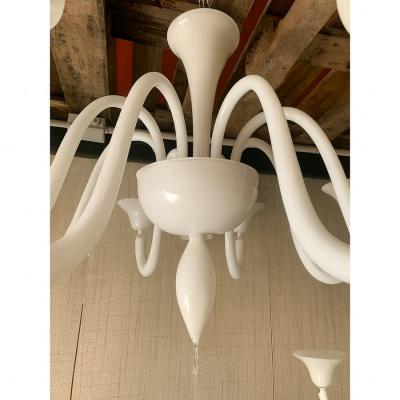 Italian Contemporary White Murano Glass Chandelier in Dec Style
