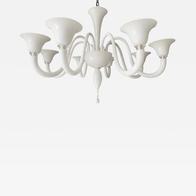Italian Contemporary White Murano Glass Chandelier in Dec Style