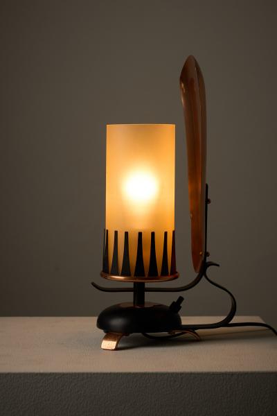 Italian Copper and Frosted Glass Table Lamp