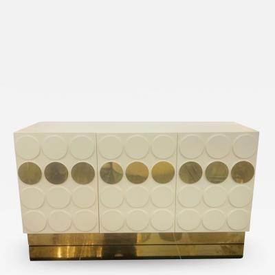 Italian Cream Lacquer and Brass Cabinet