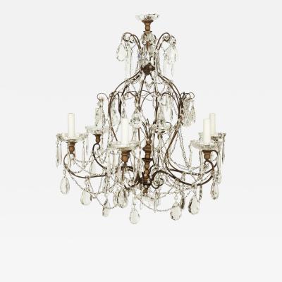 Italian Crystal Giltwood and Iron Chandelier