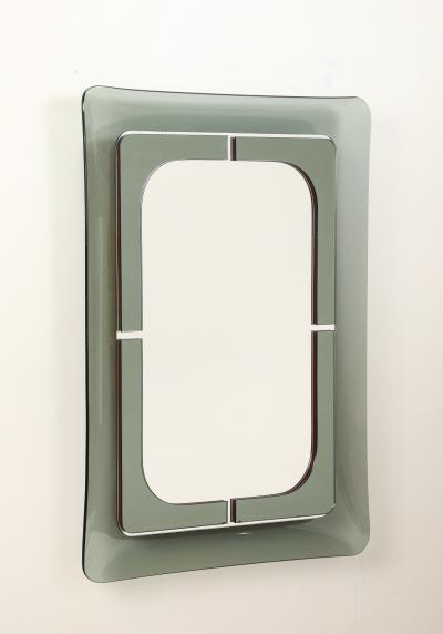 Italian Curved Smoked Glass Wall Mirror circa 1970