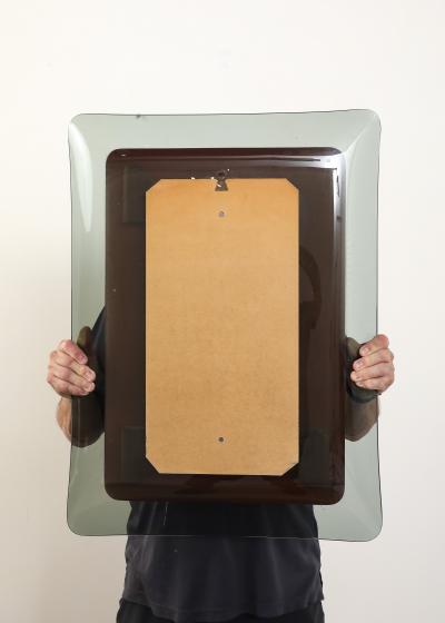 Italian Curved Smoked Glass Wall Mirror circa 1970