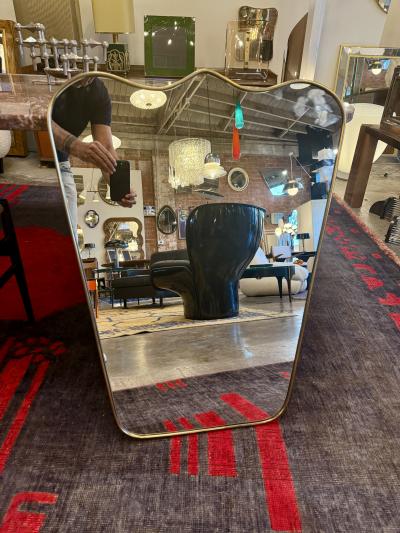 Italian Curvilinear Brass Framed Wall Mirror 1950s