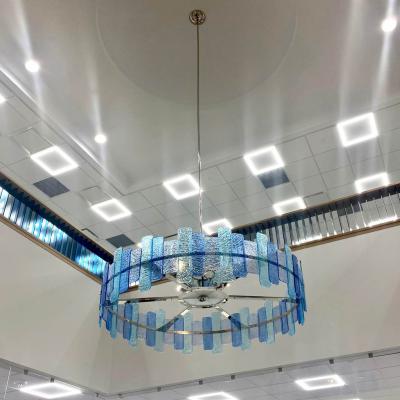 Italian Custom Aquamarine Cobalt Blue Texture Murano Glass Chandelier Flushmount
