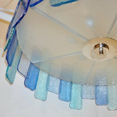 Italian Custom Aquamarine Cobalt Blue Texture Murano Glass Chandelier Flushmount