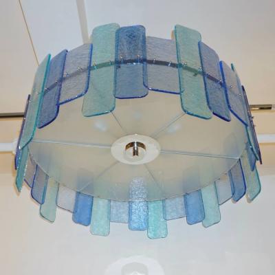 Italian Custom Aquamarine Cobalt Blue Texture Murano Glass Chandelier Flushmount