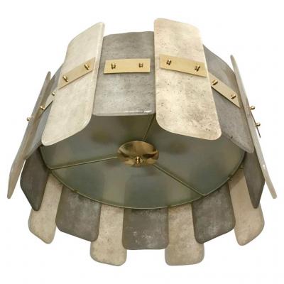 Italian Custom Aquamarine Cobalt Blue Texture Murano Glass Chandelier Flushmount