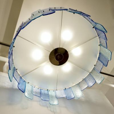 Italian Custom Aquamarine Cobalt Blue Texture Murano Glass Chandelier Flushmount