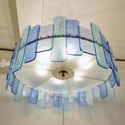 Italian Custom Aquamarine Cobalt Blue Texture Murano Glass Chandelier Flushmount
