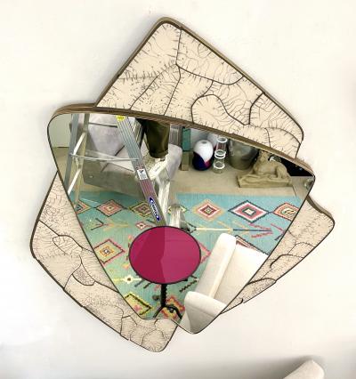 Italian Deconstructed Japanese Style Rose Beige Ceramic Bronze Mirror Sculpture