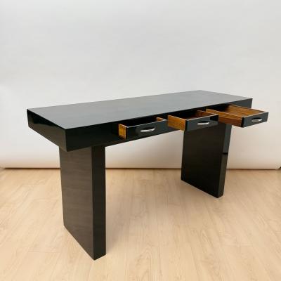 Italian Design Console Green Lacquer Walnut Chrome Italy circa 1970