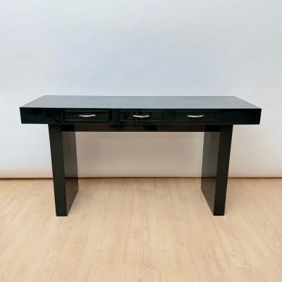 Italian Design Console Green Lacquer Walnut Chrome Italy circa 1970