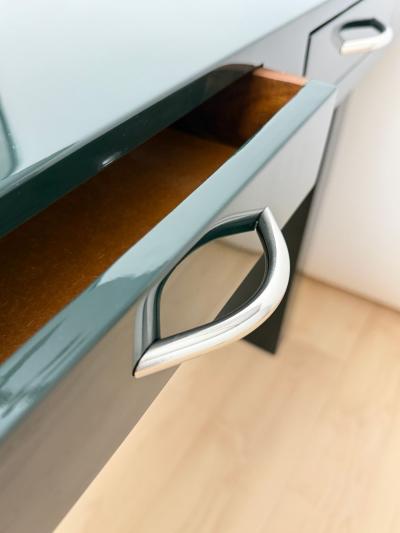 Italian Design Console Green Lacquer Walnut Chrome Italy circa 1970