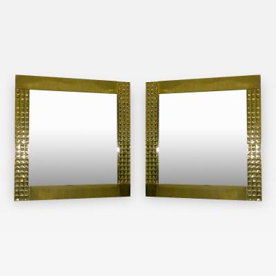 Italian Design Handcrafted Pair of Brass Mirrors with Jewel Like Detail 1970s