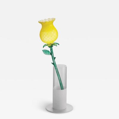 Italian Design Modern Yellow Art Glass Lit Flower Vase Table Lamp