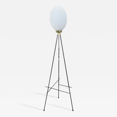 Italian Design Opaline Glass and Brass Stilnovo Style Floor Lamp 1950s