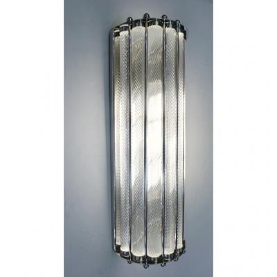 Italian Design Pair of Crystal Murano Glass Half Moon Nickel Finish Sconces