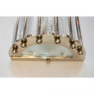 Italian Design Pair of Crystal Murano Glass Half Moon Nickel Finish Sconces