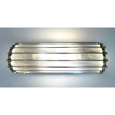 Italian Design Pair of Crystal Murano Glass Half Moon Nickel Finish Sconces