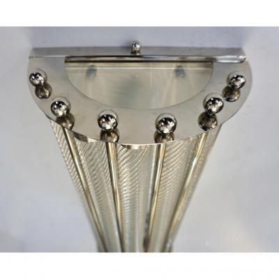 Italian Design Pair of Crystal Murano Glass Half Moon Nickel Finish Sconces