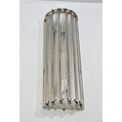 Italian Design Pair of Crystal Murano Glass Half Moon Nickel Finish Sconces