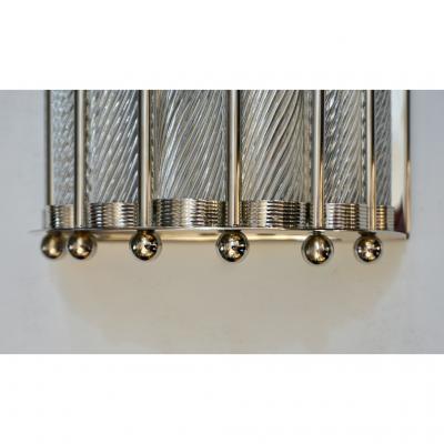 Italian Design Pair of Crystal Murano Glass Half Moon Nickel Finish Sconces