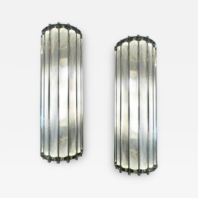 Italian Design Pair of Crystal Murano Glass Half Moon Nickel Finish Sconces