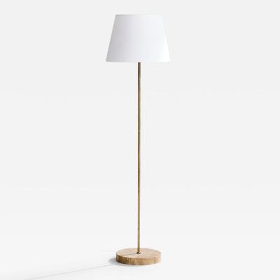Italian Designer Floor Lamp with Brass Marble and Fabric Italy 1950s