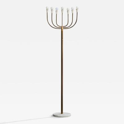 Italian Designer Floor Lamp with Brass Marble and Metal Italy 1950s