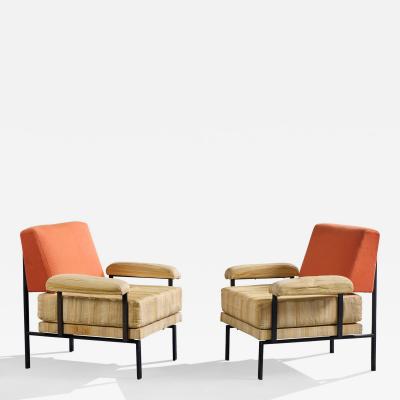 Italian Designer Lounge Chairs with Metal and Fabric Italy 1960s