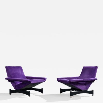 Italian Designer Lounge Chairs with Velvet Metal and Brass Italy 1960s