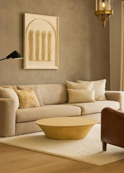 Italian Designer Modern Organic Texture Customizable Mustard Yellow Coffee Table