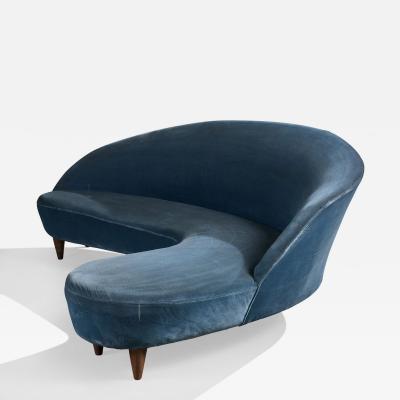 Italian Designer Sofa with Velvet and Wood Italy 1950s