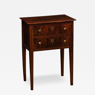 Italian Directoire 19th Century Walnut Bedside Table with Two Veneered Drawers
